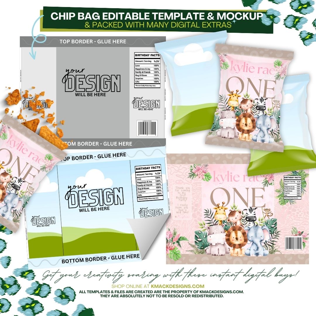 Chip Bag Template, Canva Editable Template, Digital Item